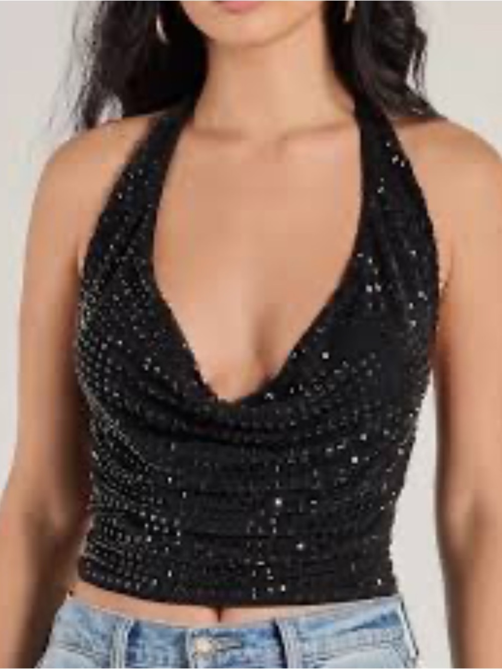Windor Black Rhinestone Halter Top | S